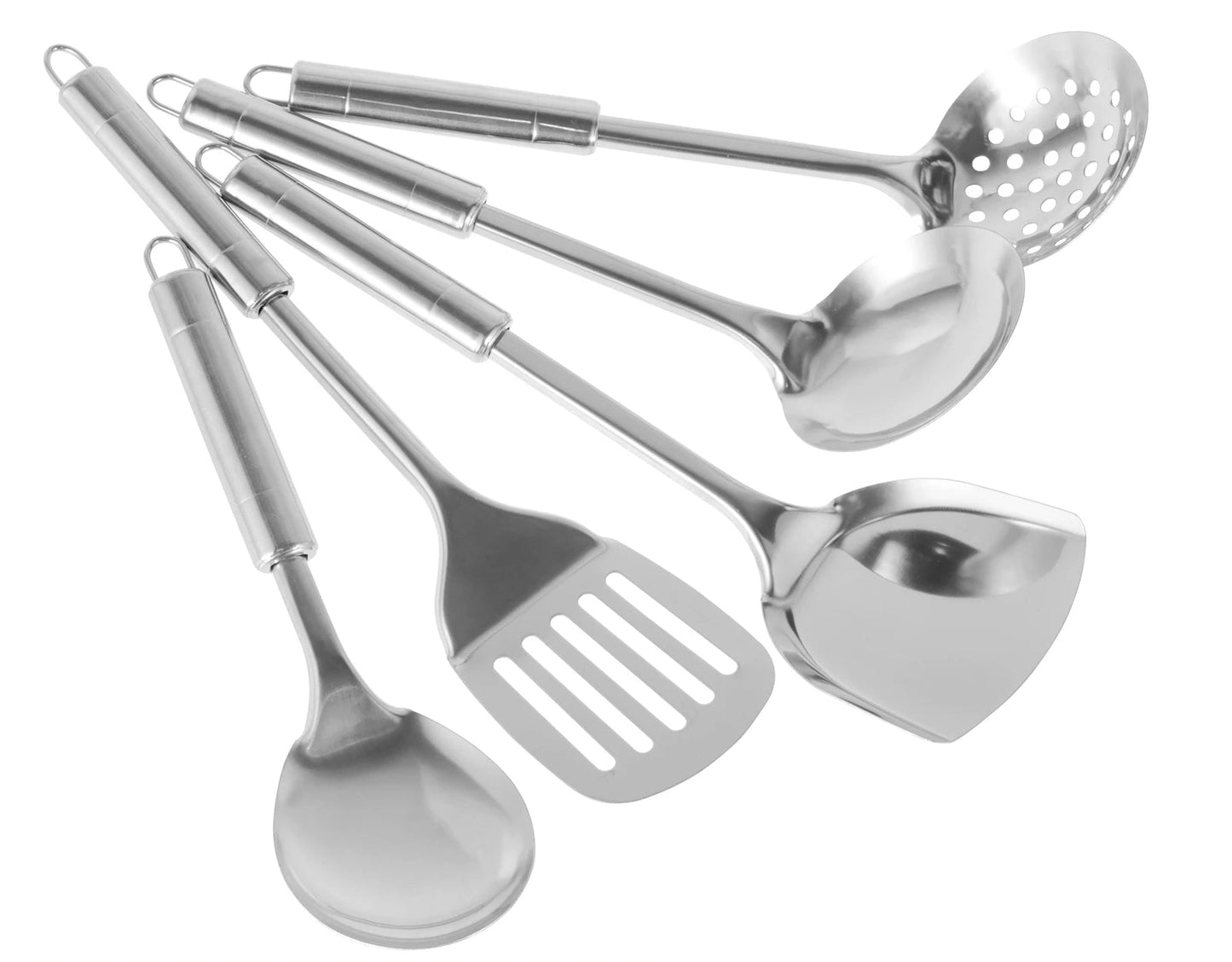 Stainless Steel Cooking Utensil Set – 5 Piece Kitchen Tools with Turner, Ladle, Serving Spoon, Slotted Spoon & Skimmer