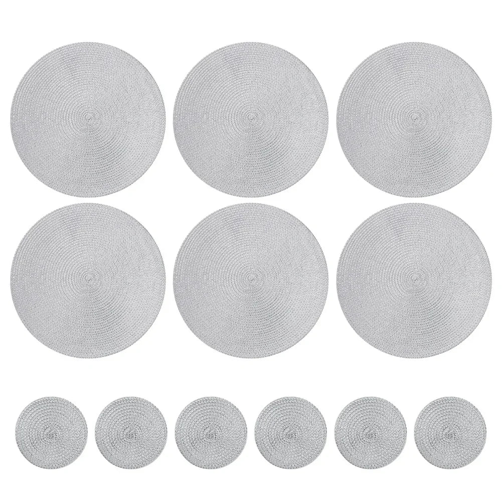 Woven Round Placemats and Coasters Set – 6-Piece Dining Table Mats