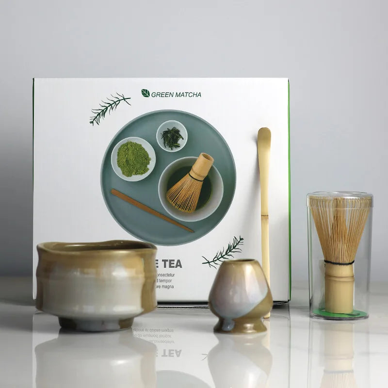 Premium Matcha Tea Set – 4 Piece Starter Kit with Bamboo Whisk, Ceramic Bowl, Scoop & Holder