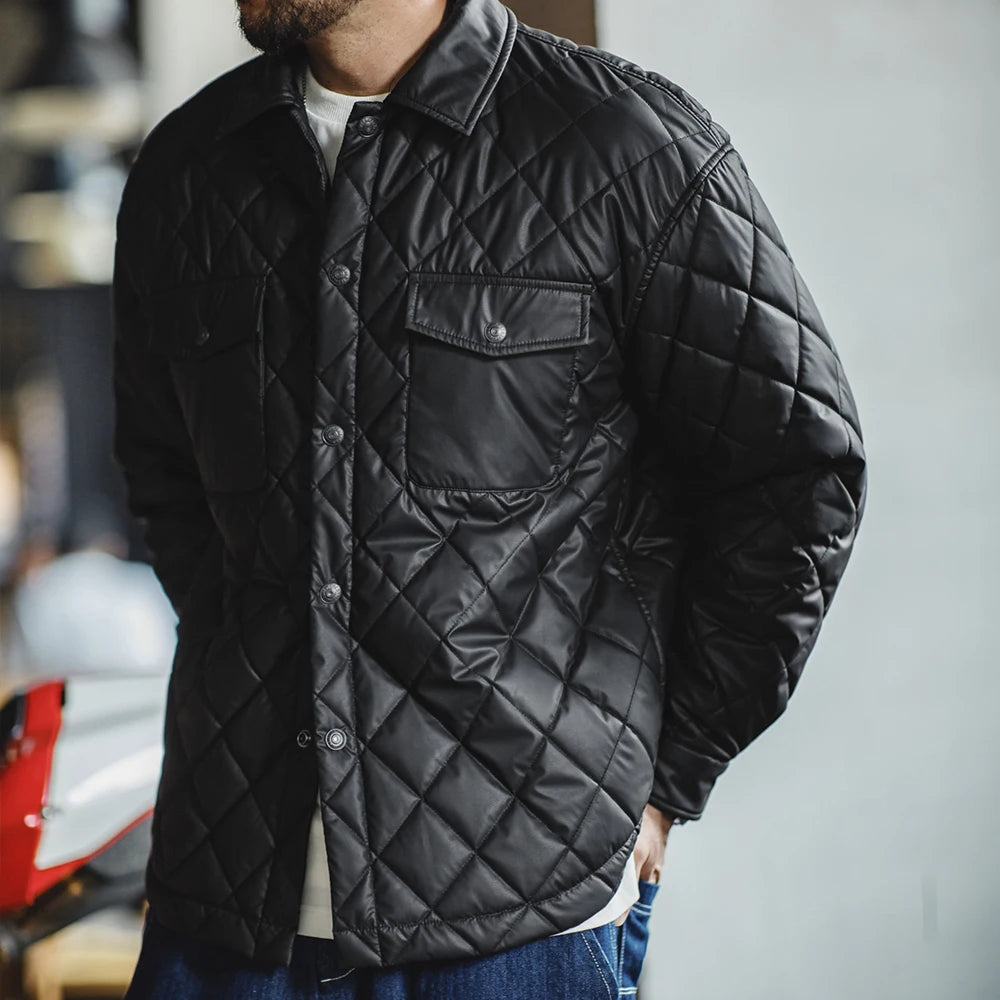 Retro Quilted Diamond Grid Button-Up Jacket