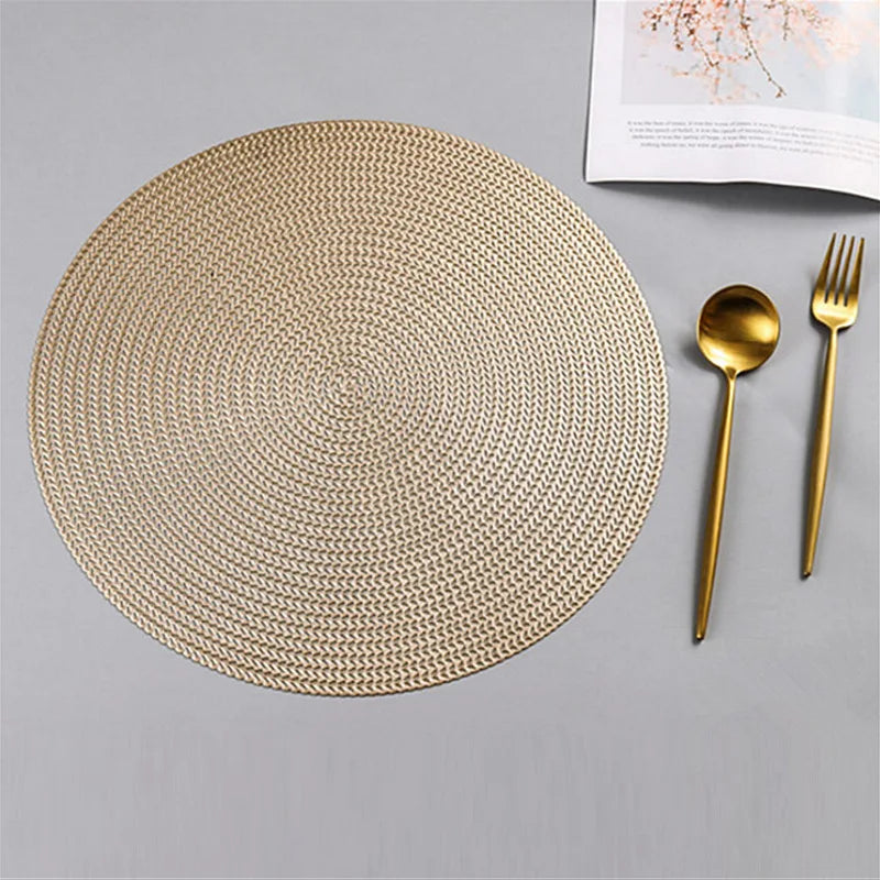 Woven Round Dining Placemats – Non Slip Waterproof Table Mats 38cm Heat Resistant Wipe Clean Dining Table Mats 2 4 6 Piece Sets