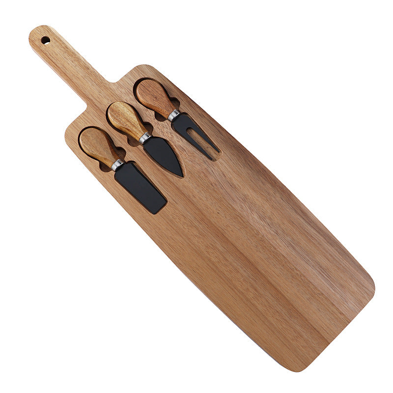 Acacia Cheese Board with 3-Piece Knife Set – Wooden Charcuterie Serving Tray with Stainless Steel Cutlery