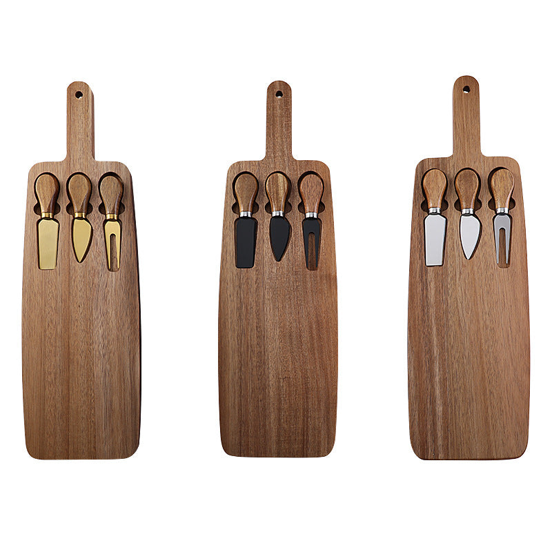 Acacia Cheese Board with 3-Piece Knife Set – Wooden Charcuterie Serving Tray with Stainless Steel Cutlery