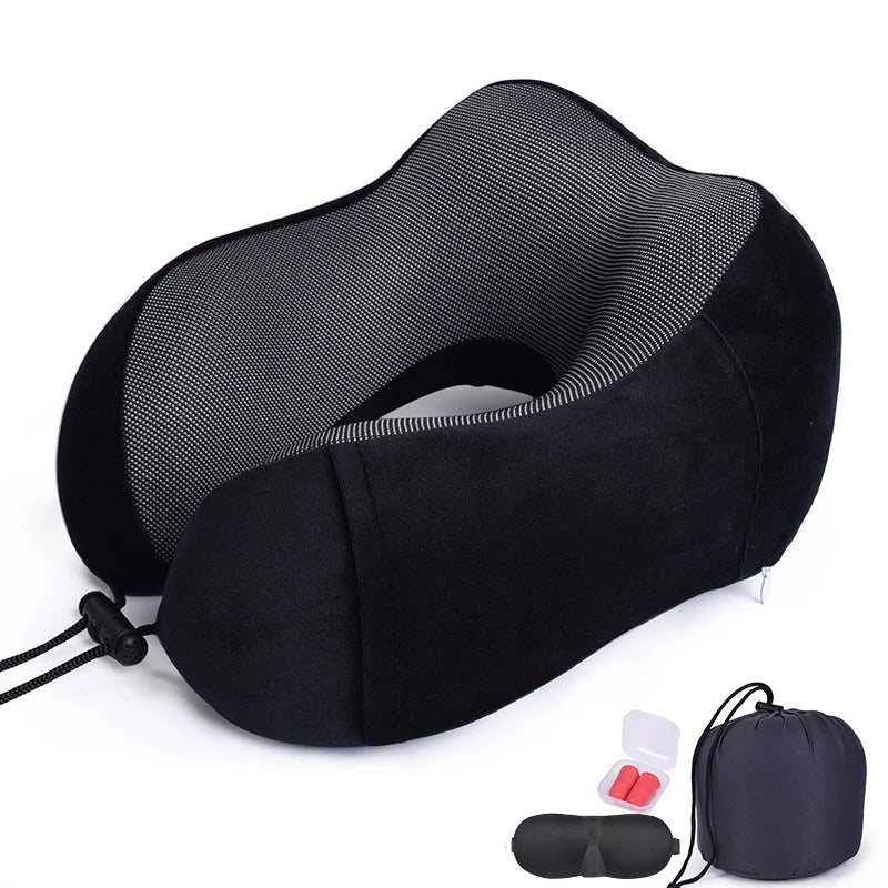 Memory Foam Neck Pillow for Travel with Breathable Design and Adjustable Support