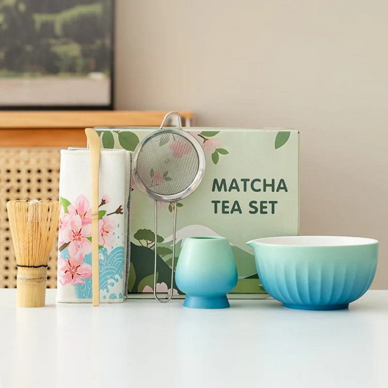 Zen Matcha Gift Set – 6-Piece Japanese Matcha Tea Making Kit with Ceramic Bowl, Whisk, Scoop & Sifter