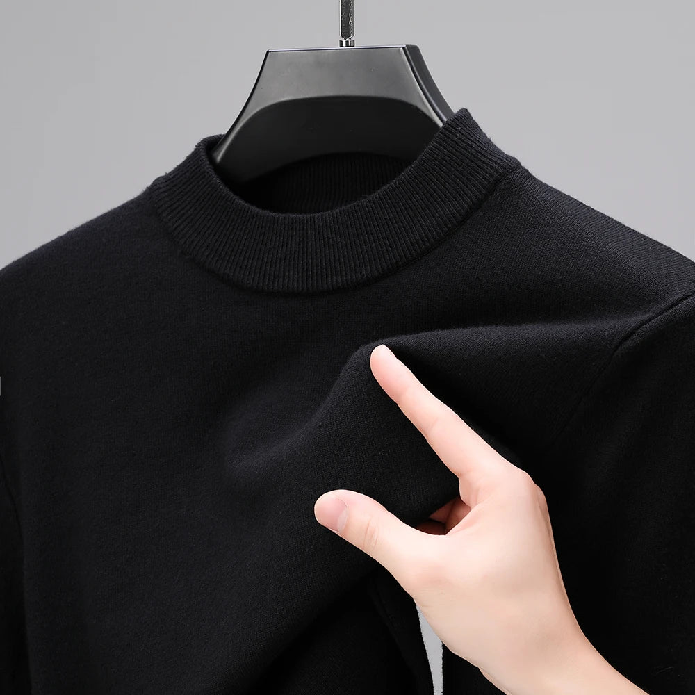 Men’s Mock Neck Knit Jumper – Long Sleeve Layering Pullover