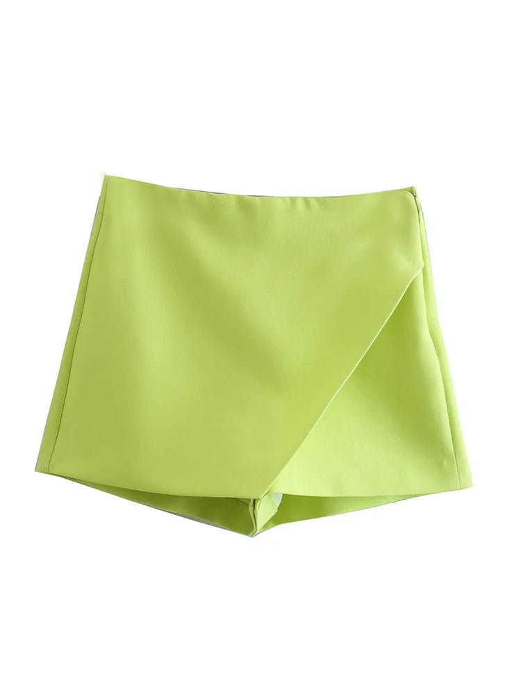 Arlana Asymmetric High Waist Skort – Women’s Tailored Mini Shorts Skirt