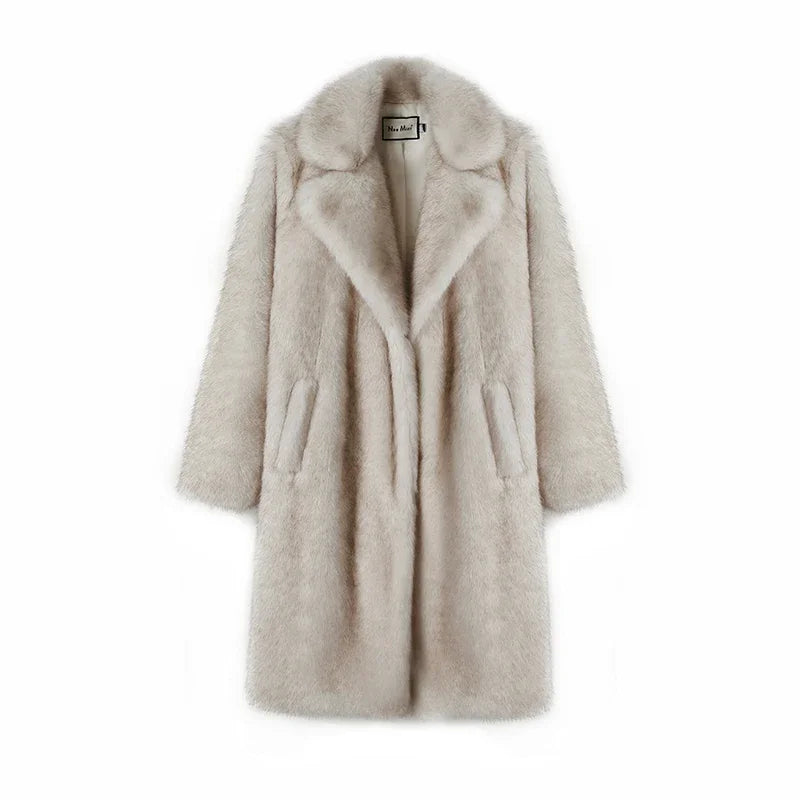 Adriana Luxe Faux Fur Coat – Elegant Knee-Length Winter Outerwear