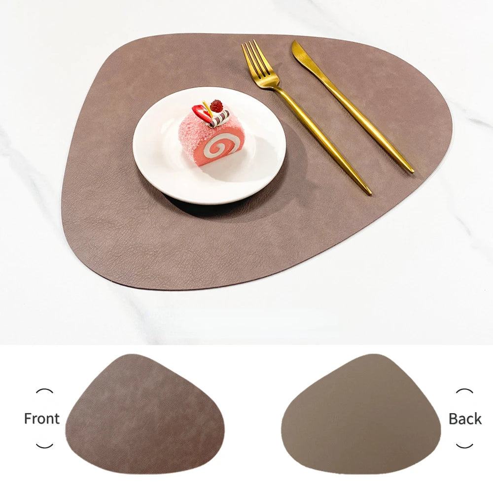 Nordic Style Dual Colour PU Leather Table Mats – 4 Piece Irregular Shape Dining Set