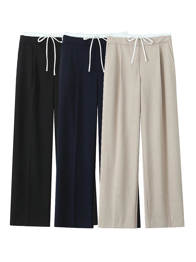 Double Waistband Wide Leg Trousers