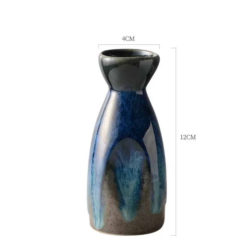 Aozora Japanese Sake Set – 5-Piece Deep Blue Ceramic Bottle & Cup Gift Set for Home Bar and Dining