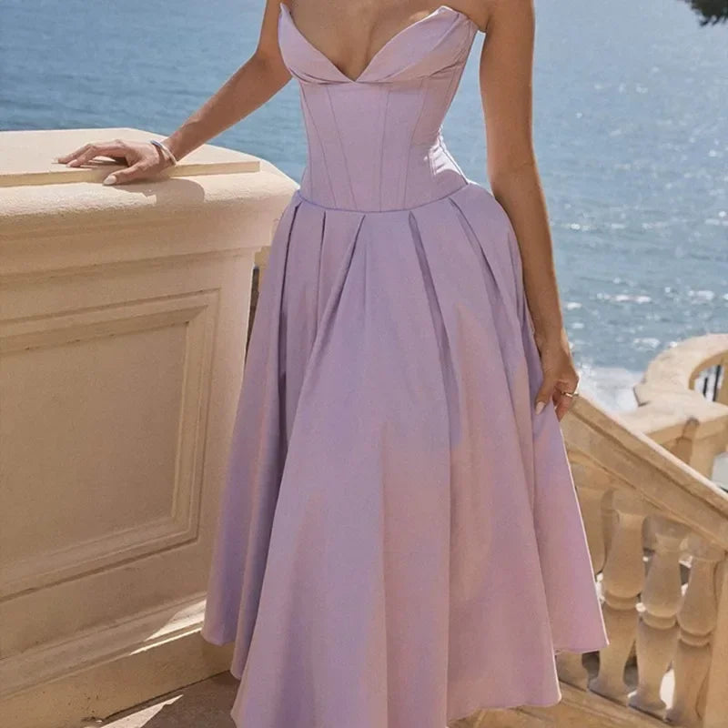 Gorgeous Strapless Sweetheart Neckline Dress with Corset Midi Dress