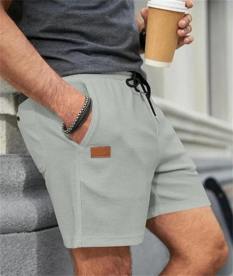 Men’s Waffle Knit Shorts – Textured Drawstring Summer Shorts with Pockets