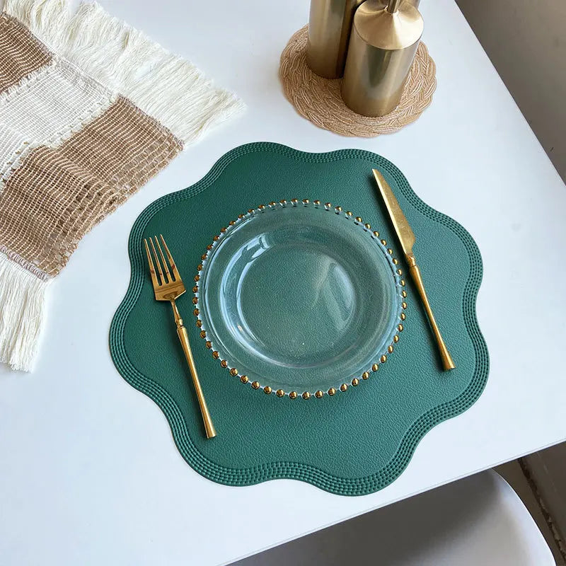 Flower Shaped Embossed Faux Leather Placemats – 38cm Round Dining Table Mats in 1pc, 4pcs or 6pcs Sets