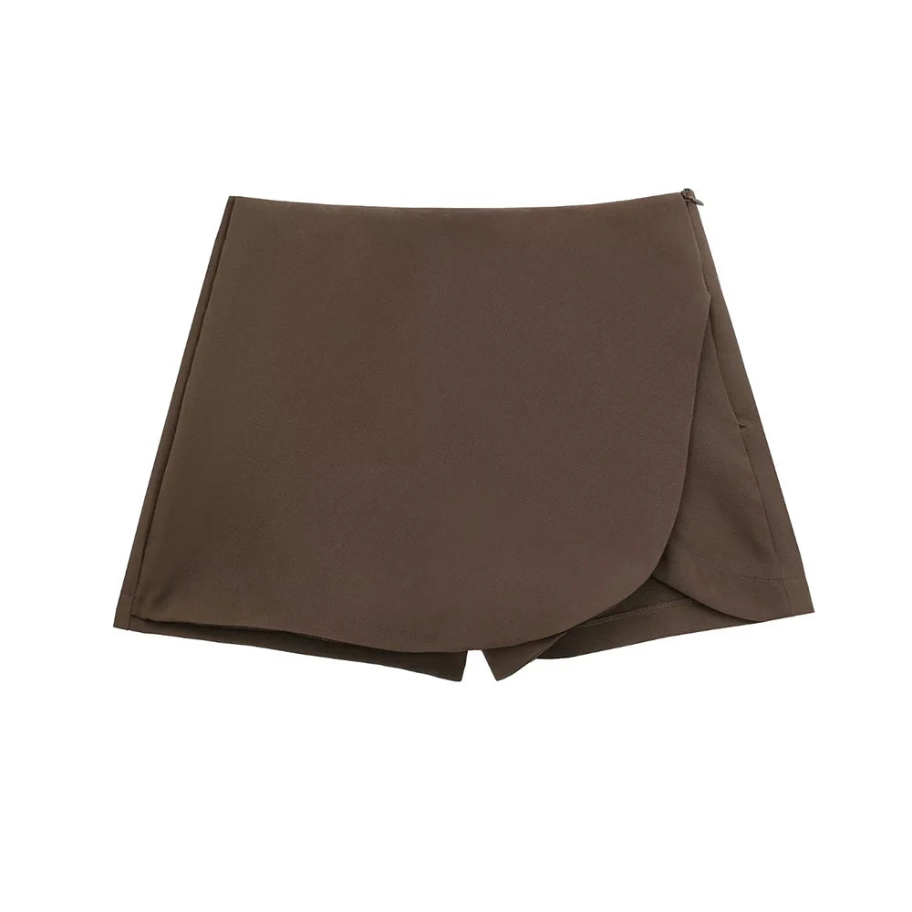 Eliora Asymmetric Mini Skort – High Waisted Tailored Wrap Shorts in Multiple Colours