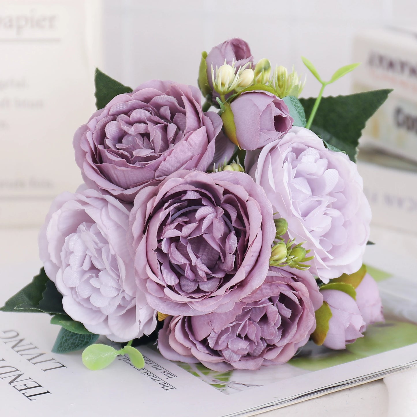Blush Rose & Hydrangea Flower Bouquet – Pink Faux Floral Centrepiece for Home Decor