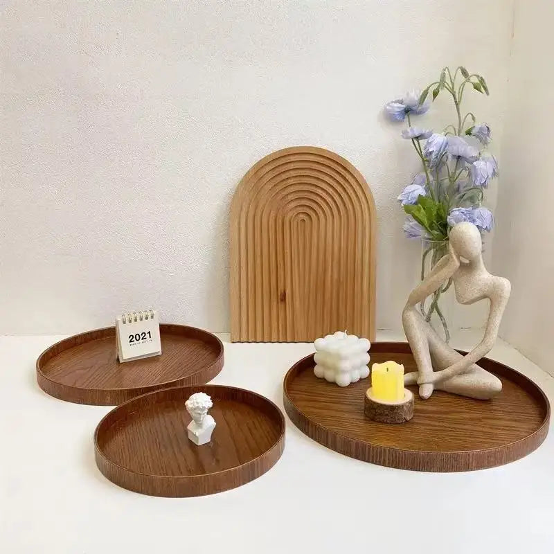 Round Wooden Display Trays – Decorative Serving Platters for Candles, Ornaments & Coffee Table Styling