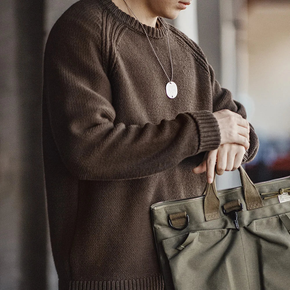 Men’s Heavyweight Knit Sweater – Premium Textured Jumper Pullover in Deep Brown