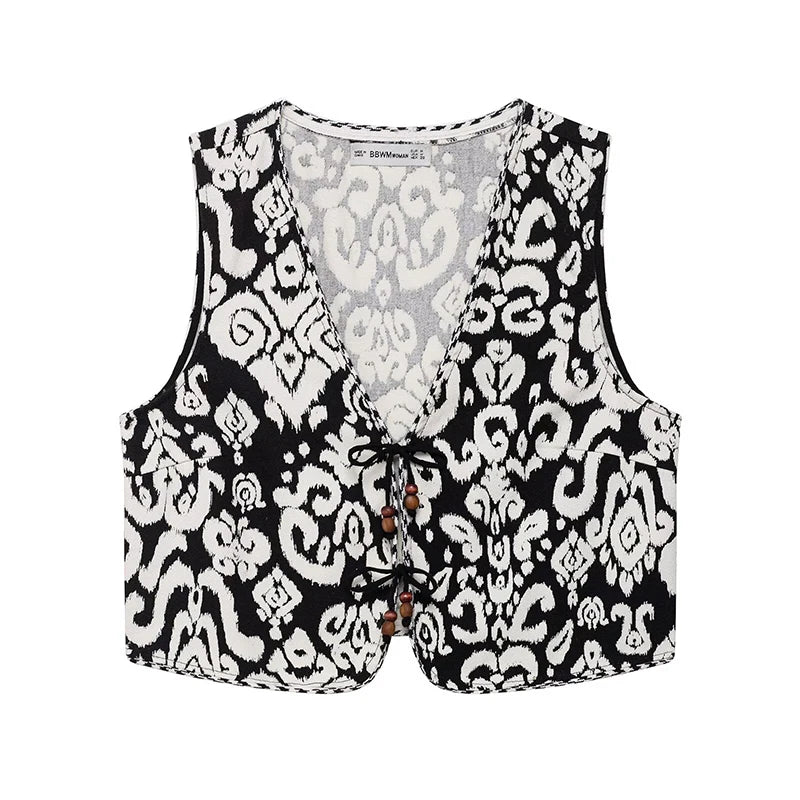 Sorellina Printed Co-Ord Set – Sleeveless Tie Waist Waistcoat and High Waist Skort Two-Piece