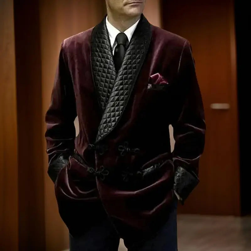 Ashcombe Velvet Smoking Jacket – Men’s Burgundy Quilted Shawl Blazer for Black Tie & Formal Evenings