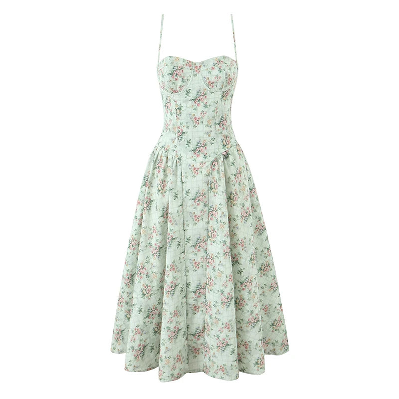 Loretta Sweetheart Neckline Vintage-Inspired Midi Dress – Floral Print, Red, Pink, Navy, White & Black Summer Dresses