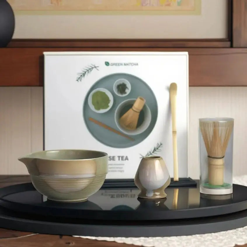 Premium Matcha Tea Set – 4 Piece Starter Kit with Bamboo Whisk, Ceramic Bowl, Scoop & Holder