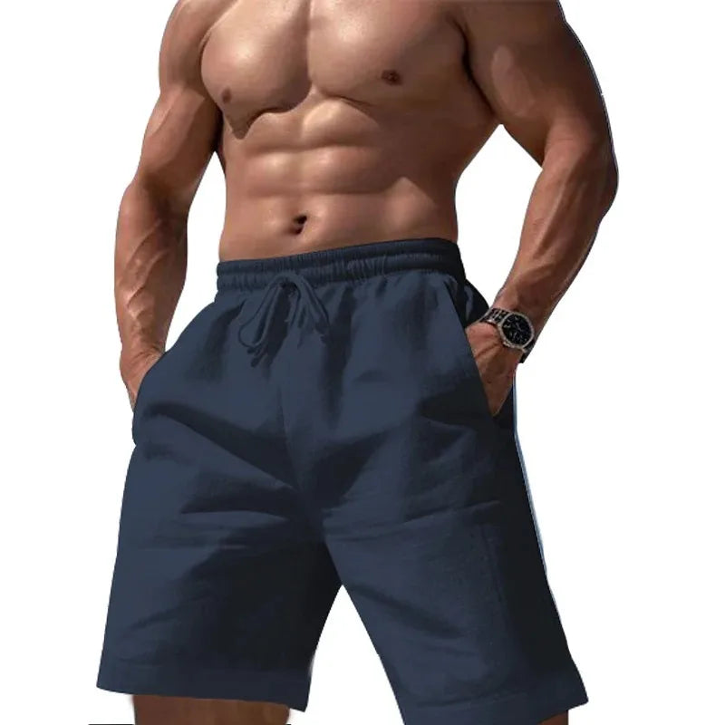 Men’s Cotton Summer Shorts – Elastic Waist Mid-Length Casual Shorts with Pockets