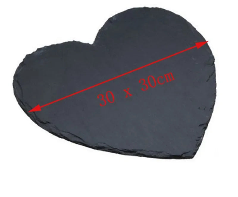 Heart Shaped Black Slate Plate – Natural Stone Cheese Board, Sushi Serving Platter, Cake & Pizza Tray for Weddings, Parties & Home Dining