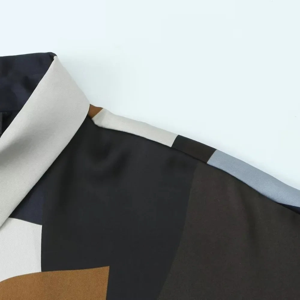 Tessa Geometric Print Oversized Shirt-Contemporary Casual Chic