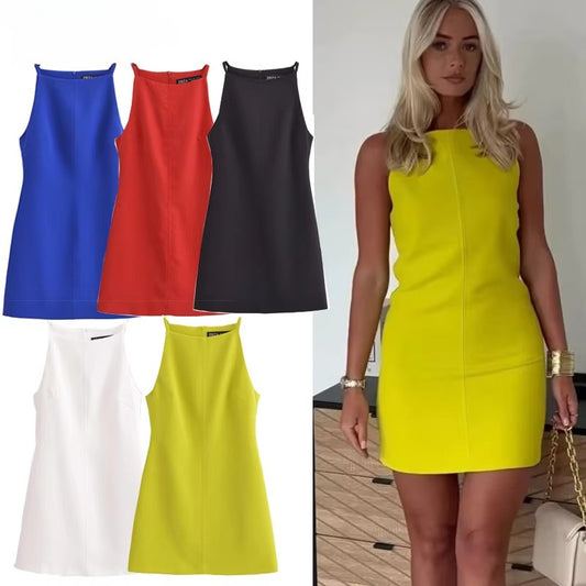 Valoria High Neck Sleeveless Mini Dress – Tailored Summer Day Dress