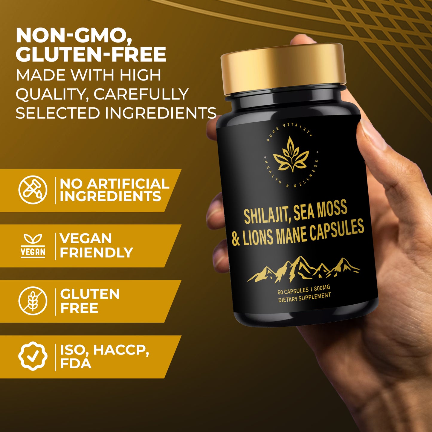 Shilajit, Sea Moss & Lions Mane Capsules – A Natural Plant-Based Food Supplement