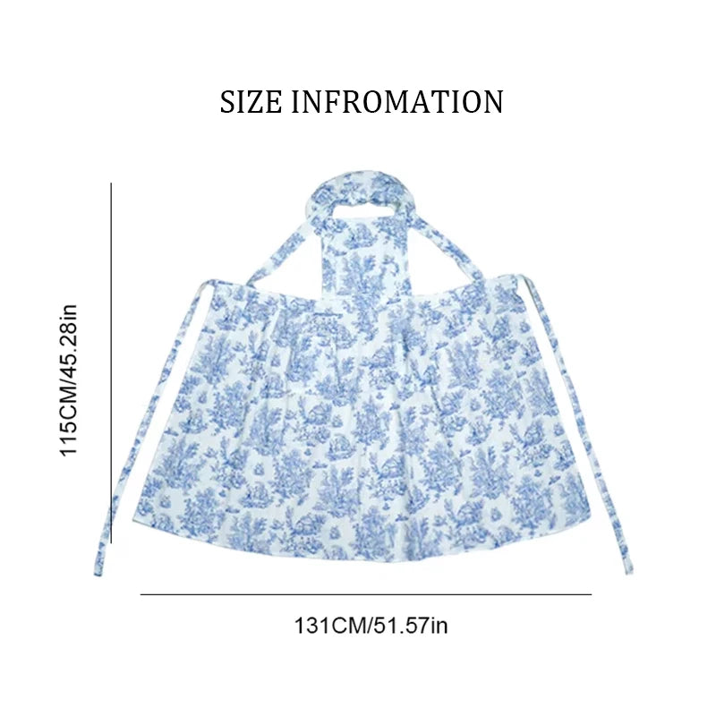Water-Repellent Floral Ruffle Apron Dress – Vintage Full-Length Apron with Shoulder Frills and Tie Waist for Kitchen & Home