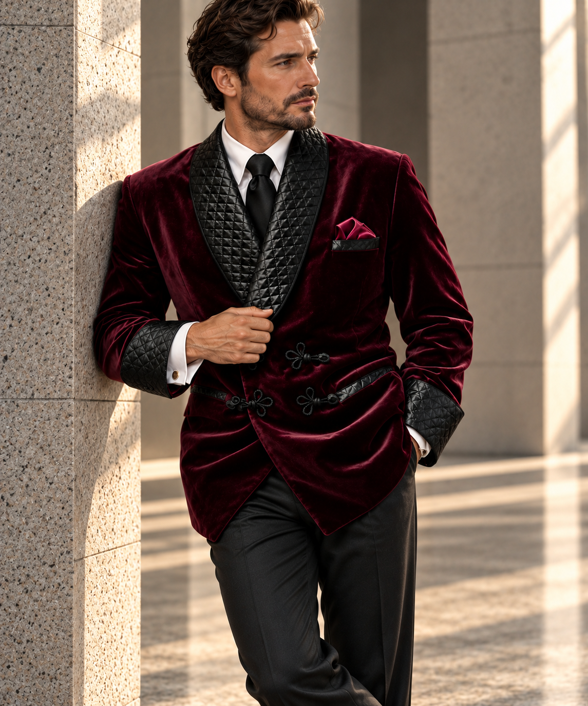 Ashcombe Velvet Smoking Jacket – Men’s Burgundy Quilted Shawl Blazer for Black Tie & Formal Evenings