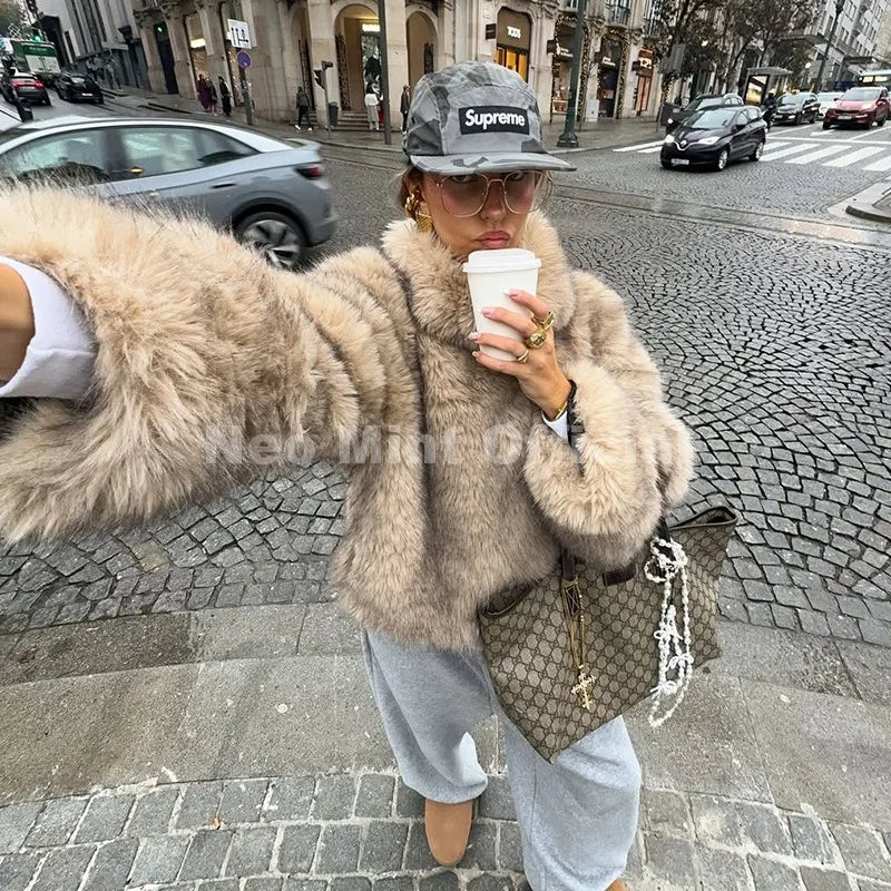 Aurevia Plush Faux Fur Cropped Jacket – Luxe Faux Mink Look Statement Outerwear