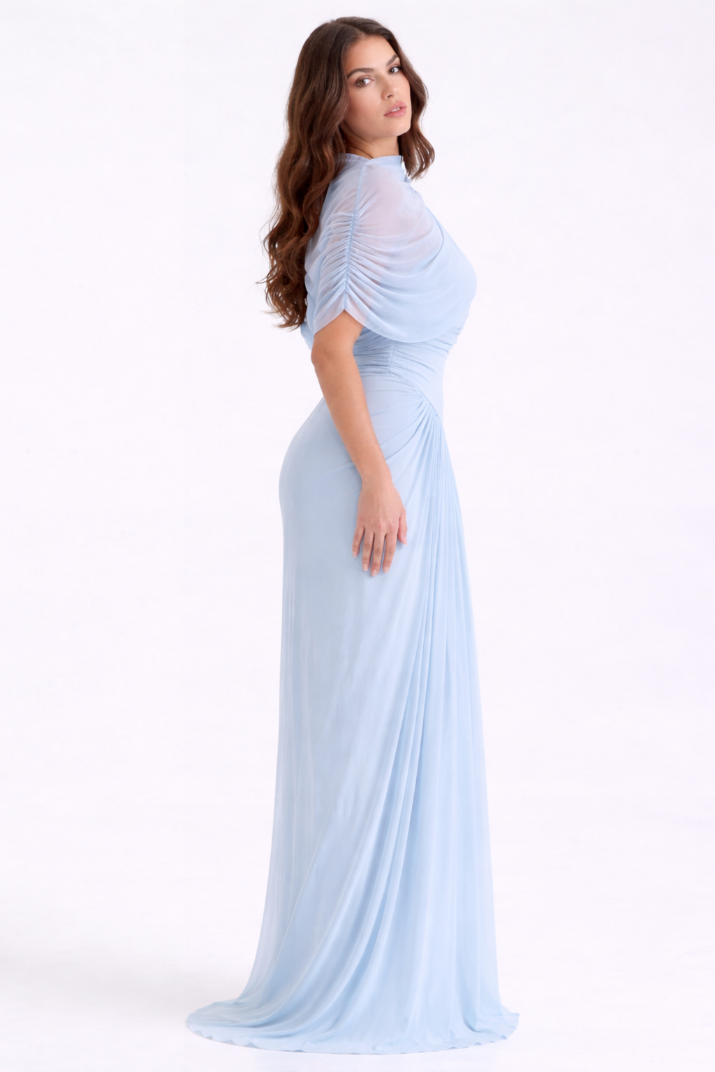 Aveline Draped Mesh Maxi Dress – Bodycon Evening Gown, Elegant Wedding Guest Dress & Occasion Maxi