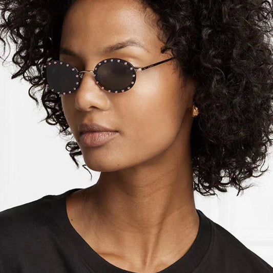 Celeste Round Black Studded Sunglasses – Retro UV Protection Festival Shades for Women