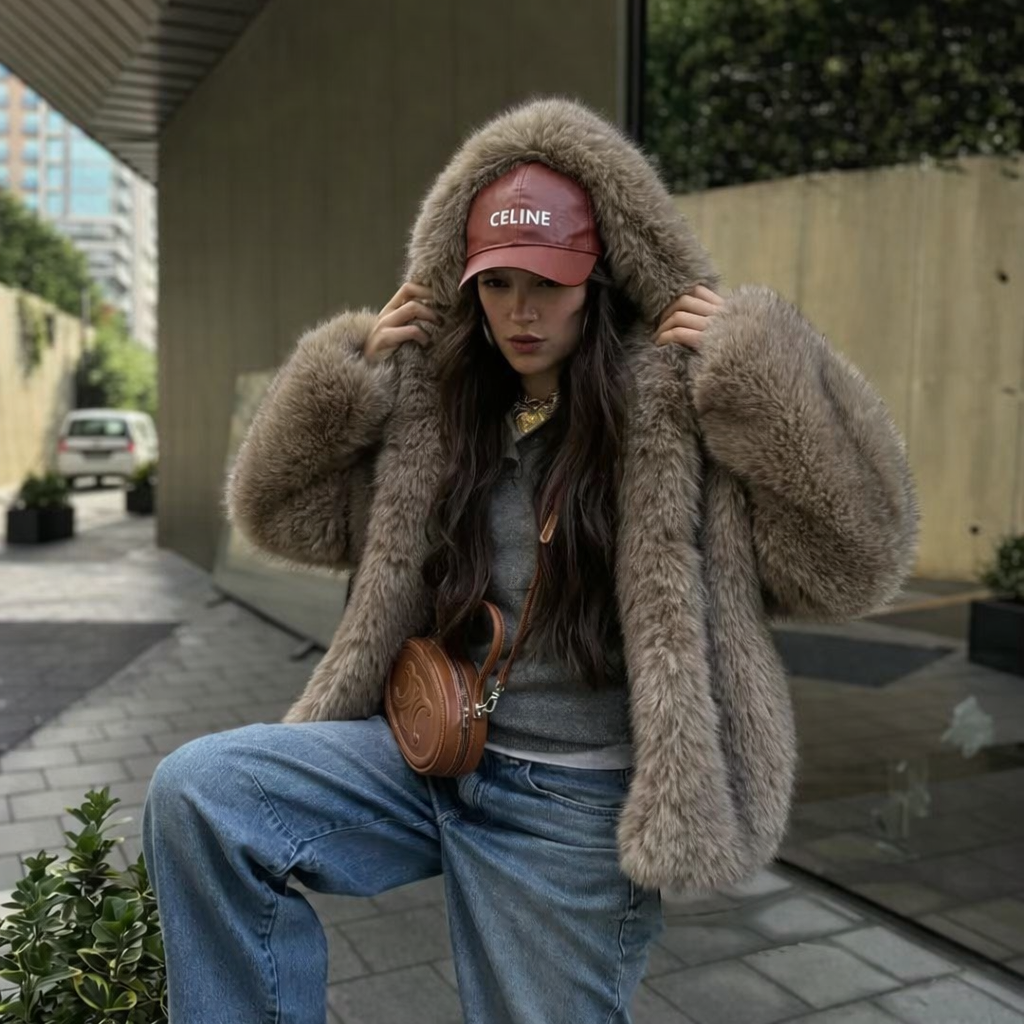 Esméa Plush Hooded Faux Fur Coat – Luxury Faux Fur Outerwear