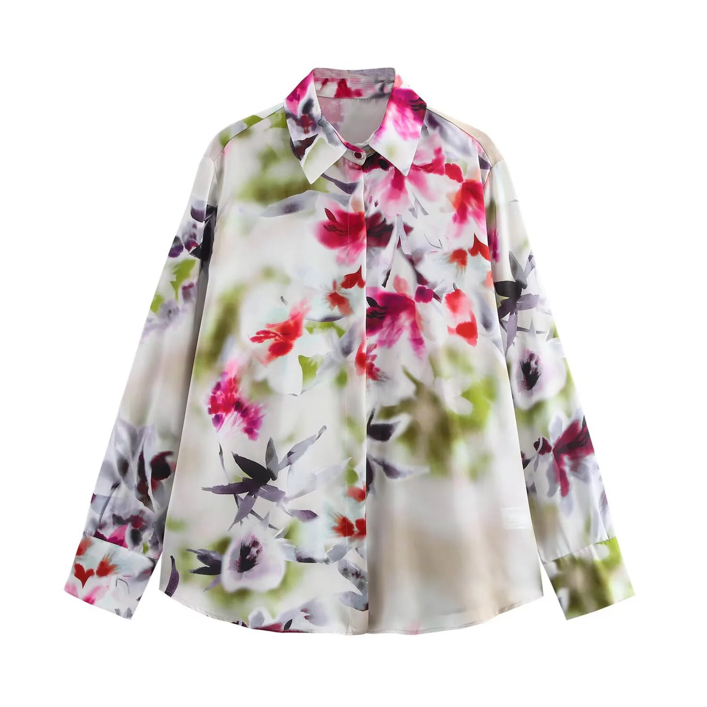 Fiorella Elegant Floral Satin Blouse – Timeless Button-Up Long-Sleeve Blouse