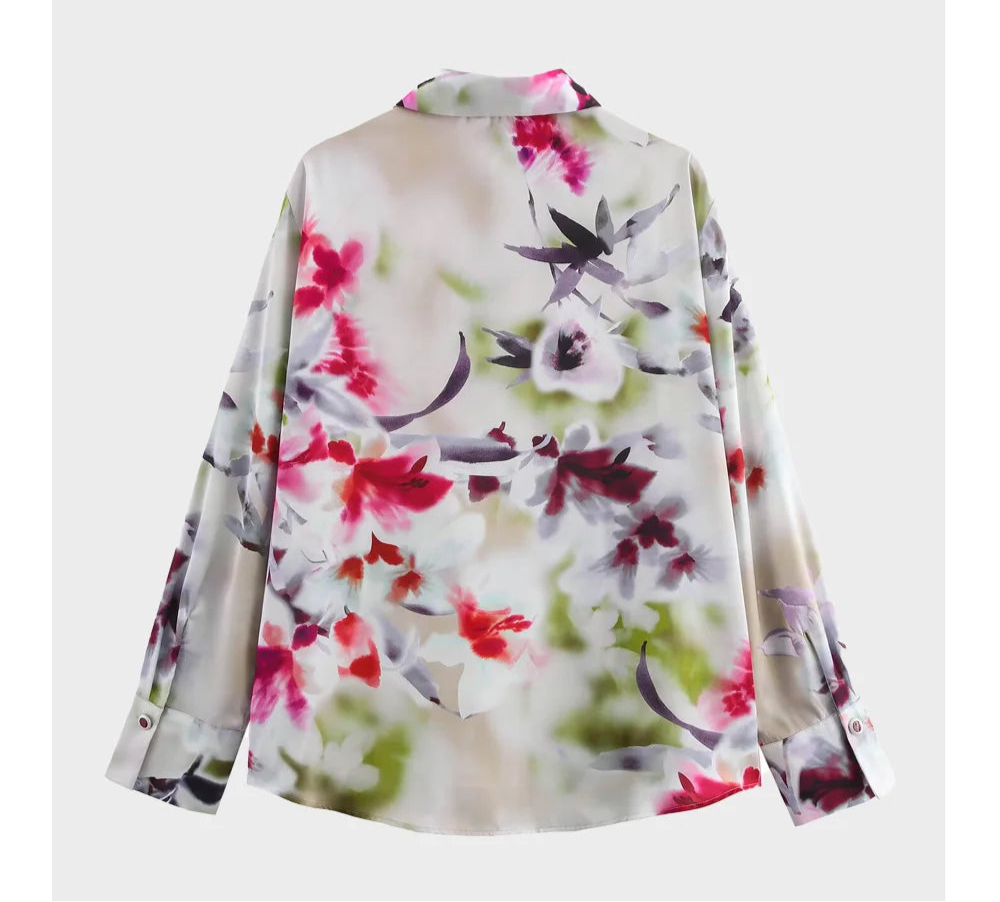 Fiorella Elegant Floral Satin Blouse – Timeless Button-Up Long-Sleeve Blouse