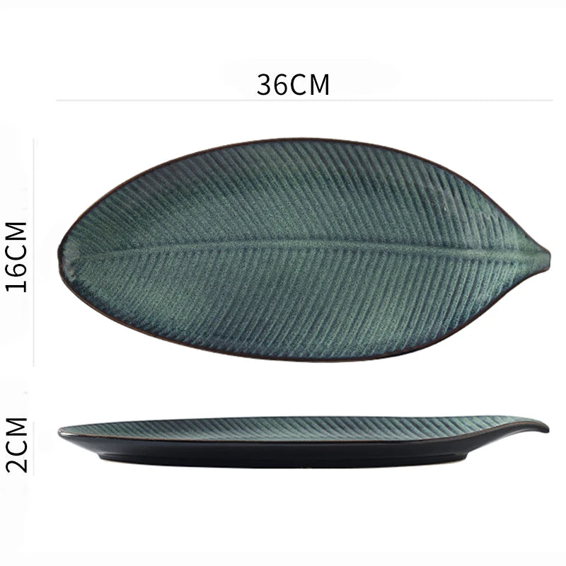 Kurohana Textured Leaf Ceramic Serving Plates – Sushi Plates, Dinnerware, Large Serving Platters