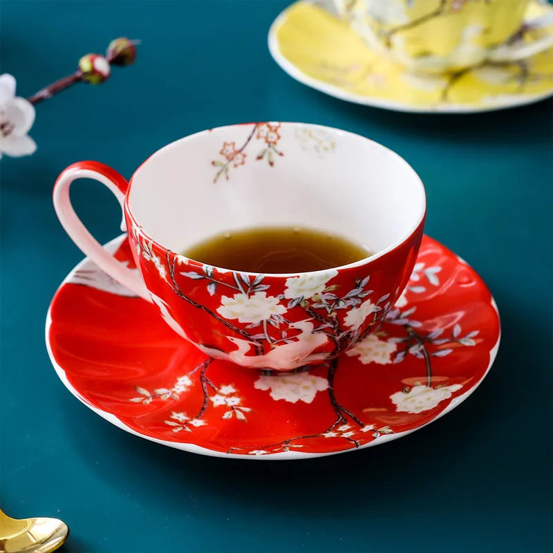 Blossom Crane Cup and Saucer Set – Ceramic Tea Set