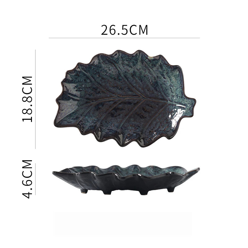 Kurohana Textured Leaf Ceramic Serving Plates – Sushi Plates, Dinnerware, Large Serving Platters