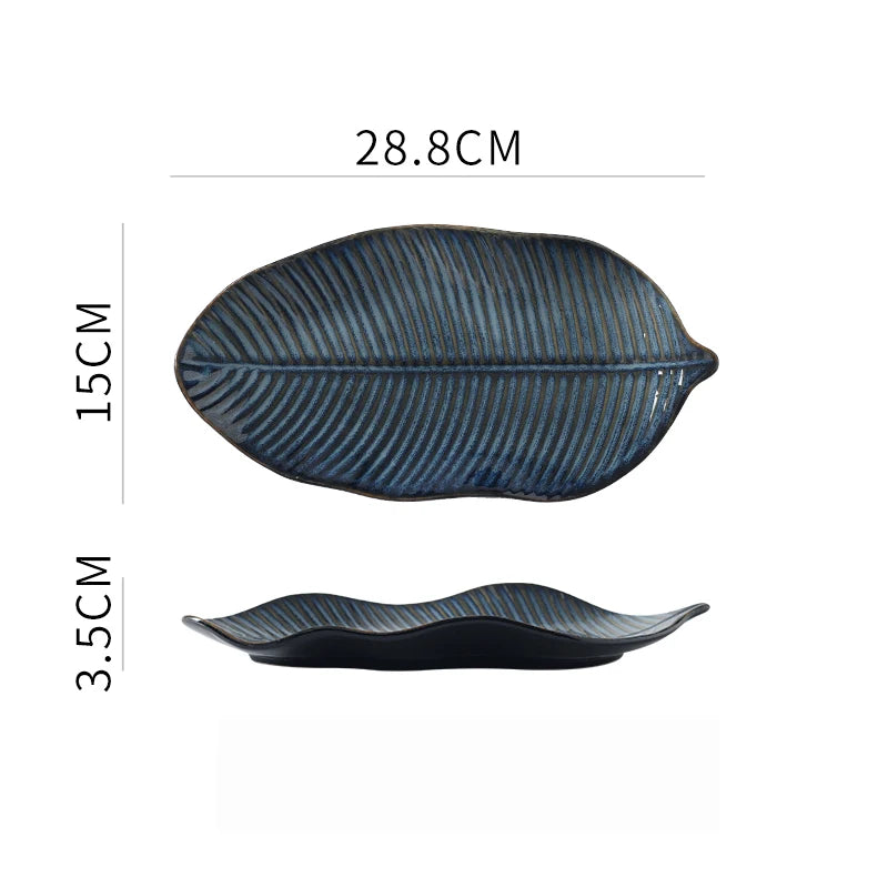 Kurohana Textured Leaf Ceramic Serving Plates – Sushi Plates, Dinnerware, Large Serving Platters