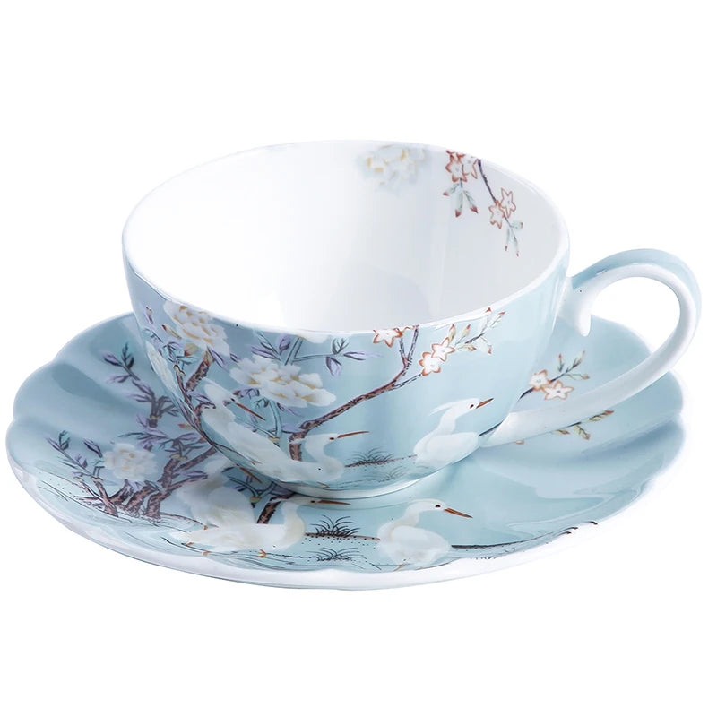 Blossom Crane Cup and Saucer Set – Ceramic Tea Set