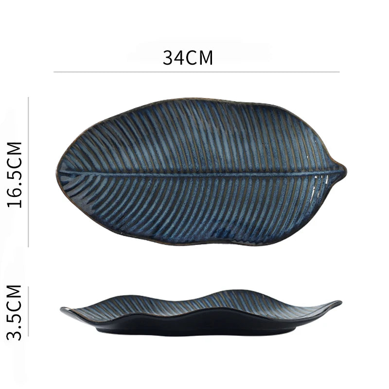Kurohana Textured Leaf Ceramic Serving Plates – Sushi Plates, Dinnerware, Large Serving Platters