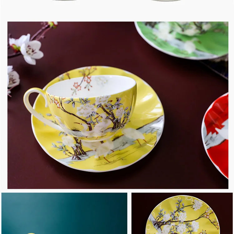 Blossom Crane Cup and Saucer Set – Ceramic Tea Set