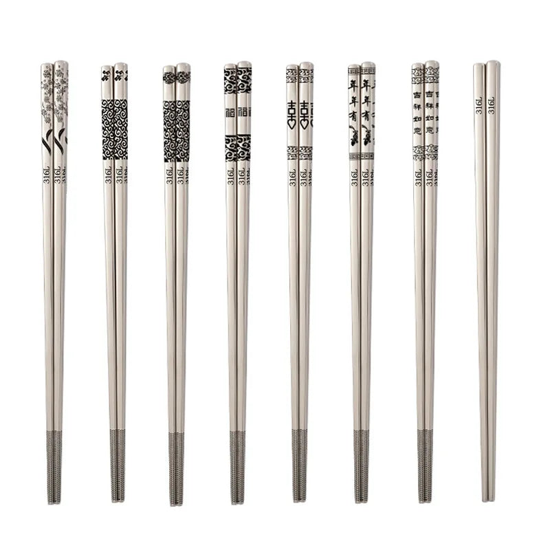 Stainless Steel Chopsticks – Engraved Metal Chopsticks Set for Sushi, Ramen & Daily Dining
