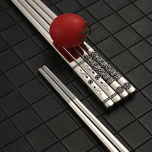 Stainless Steel Chopsticks – Engraved Metal Chopsticks Set for Sushi, Ramen & Daily Dining