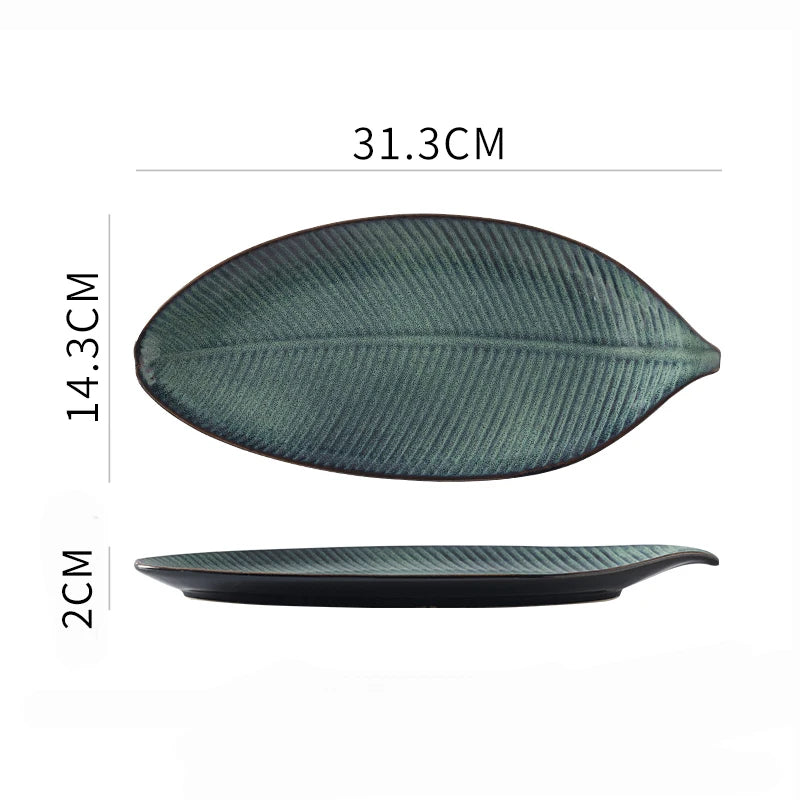 Kurohana Textured Leaf Ceramic Serving Plates – Sushi Plates, Dinnerware, Large Serving Platters