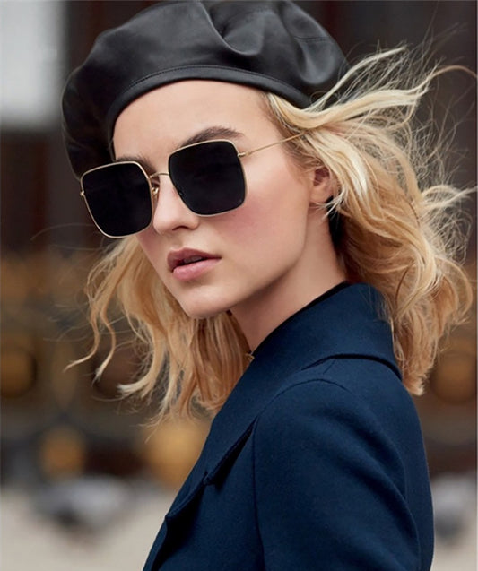Alba Gold Square Frame Sunglasses – Oversized Retro UV Shades for Women